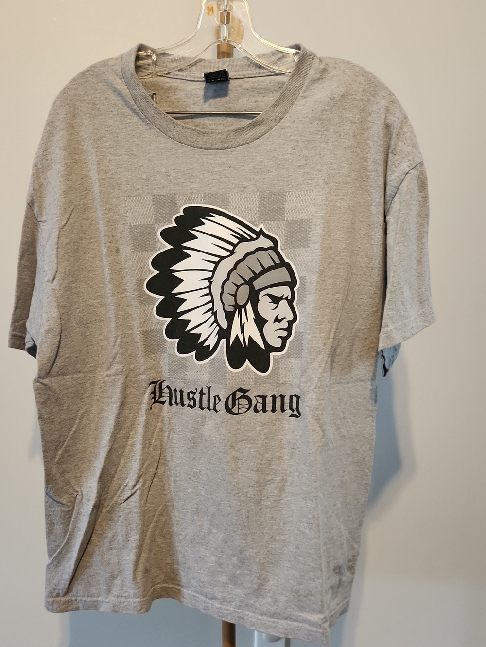 Hustle Gang Gray Tee with Black & White Chief Graphic